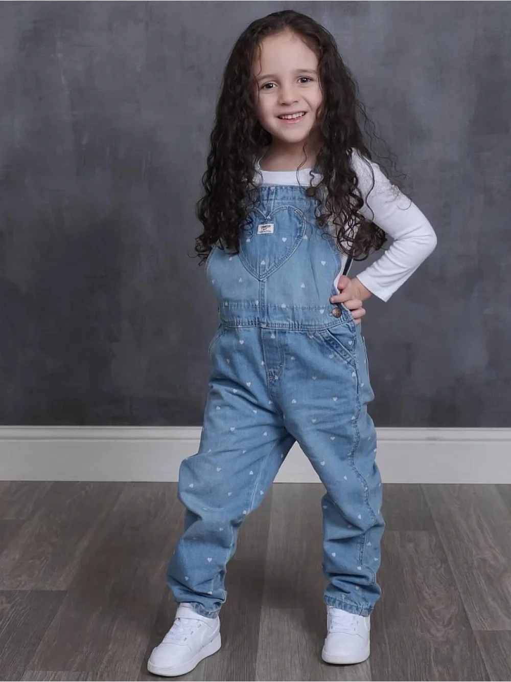Osh Kosh Bgosh Kids Heart-Print Denim Overalls sz 5t